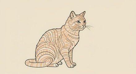 Abstract Line Art of a Cat Feline House Pet, Modern Art, Messy Design