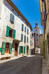 Châtillon en Diois, in the Drôme department, southeastern France. The  fortified gate and the Clock Tower built around 1725. One of Most Beautiful Villages of France.