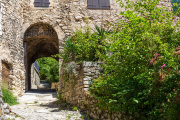 Châtillon en Diois, in the Drôme department, southeastern France. Medieval streets and houses in the center of the village. Châtillon is one of Most Beautiful Villages of France.