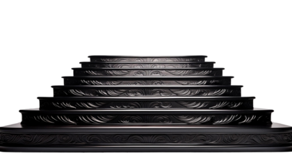 Elegant black step platform showcasing intricate designs and architecture.