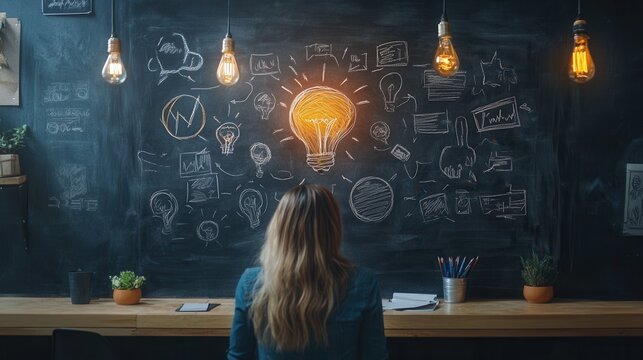 Chalkboard brainstorming session for innovative marketing campaign strategies, collaborative ideas, colorful sketches, dynamic atmosphere, team engagement