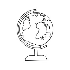 Vector black and white illustration of the globe on a white background.