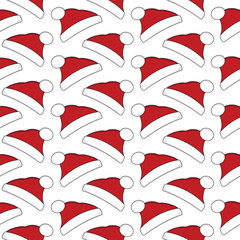 Seamless New Year's pattern of Santa Claus hats on a white background.