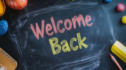 School Season Welcome Sign, chalkboard displaying a warm welcome back message and seasonal promotions for students and parents