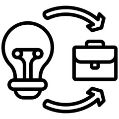 Implementation Outline Icon, Bulb And Briefcase Icon, Black And White Outline Icon Symbol