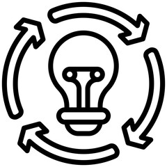 Idea Process Outline Icon, Bulb Outline Icon, Black And White Outline Icon Symbol