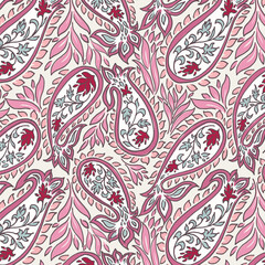 Red and Pink Hand Drawn Paisley Pattern Design