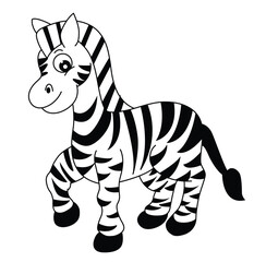 Cute cartoon hand drawn vector zebra icon silhouette.