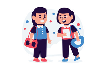 Two Happy Schoolgirls Chatting Before Class Starts A Joyful Back to School Illustration
