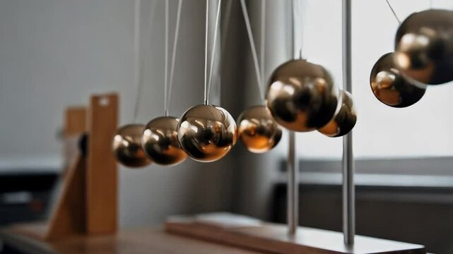 Demonstration of Newton's Cradle Illustrating Conservation of Momentum and Energy in Action