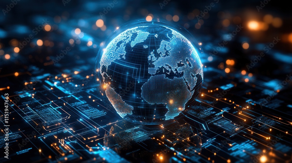 Aufkleber futuristic digital globe, a conceptual representation of interconnected global markets through advan