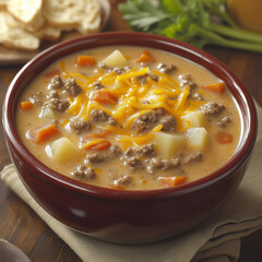 Slow Cooker Cheesy Burger-Flavored Soup.