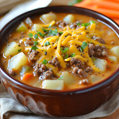 Slow Cooker Cheesy Burger-Flavored Soup.