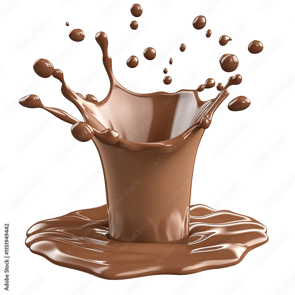 Poster chocolate splashing with crown and droplets on transparent background