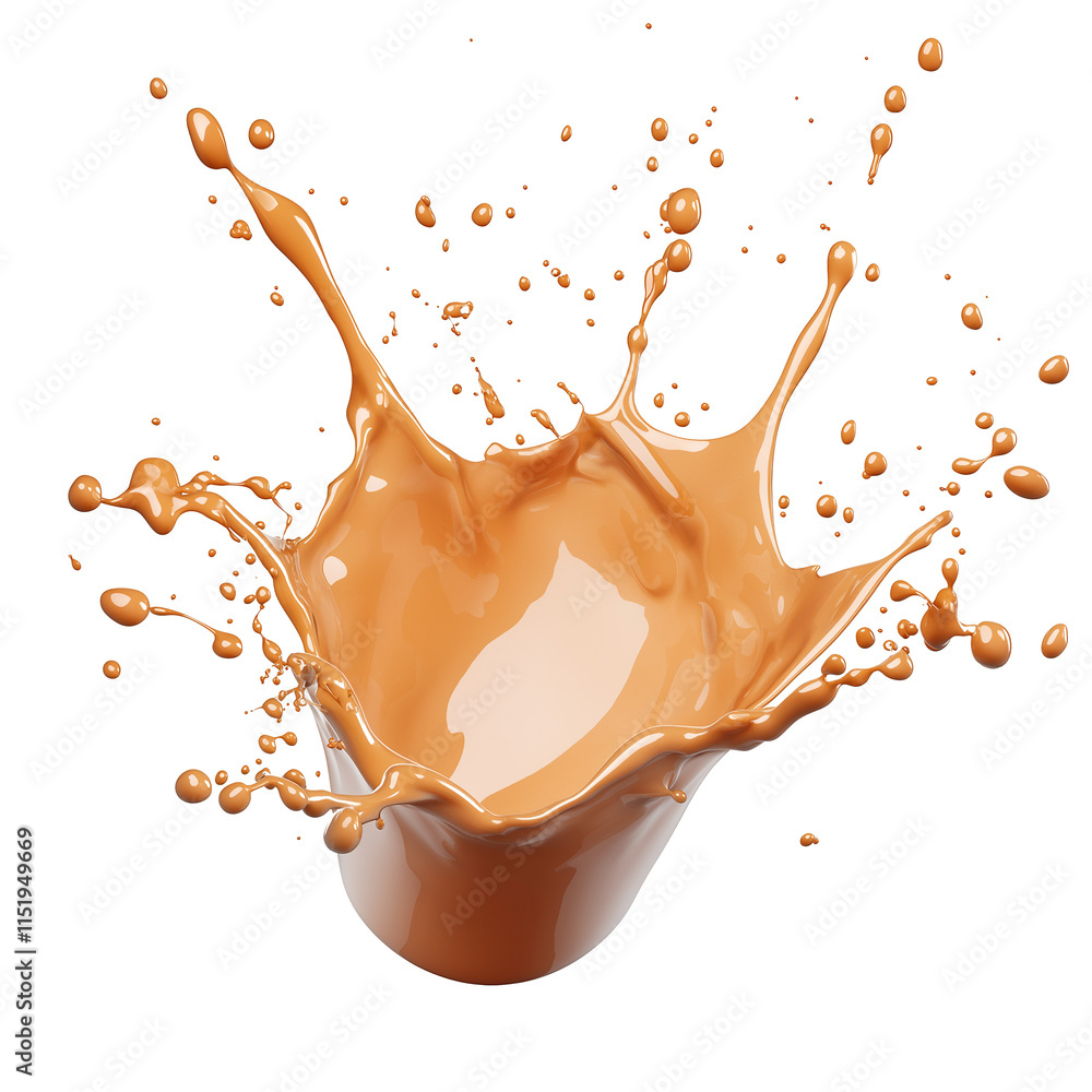 Poster crown shaped caramel splashing with transparent background