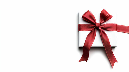 A beautifully wrapped gift box with a red ribbon, set against a clean white background, perfect for any celebration or occasion.
