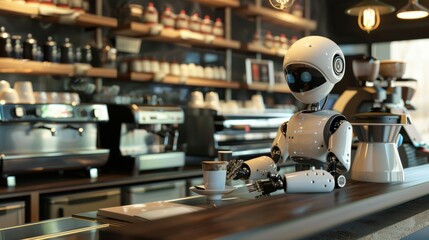 Experience innovative robot barista crafting coffee in a modern  setting