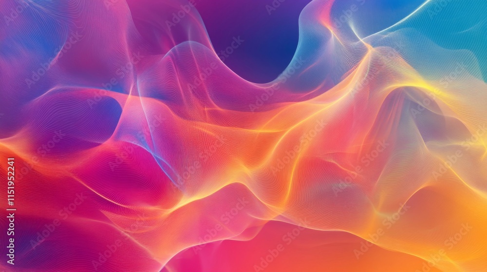 Aufkleber A vibrant abstract background featuring flowing waves of color in shades of pink, orange, and blue, creating a sense of movement and energy.