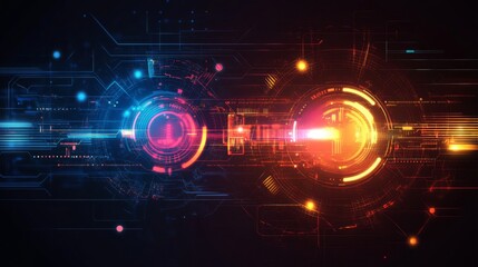 Obraz premium A vibrant abstract image featuring colorful light trails and circular forms, representing digital technology and innovation.