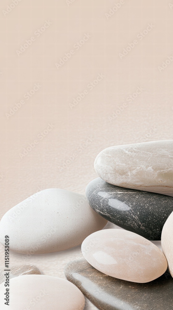 Poster serene collection of smooth stones with soft background for relaxation