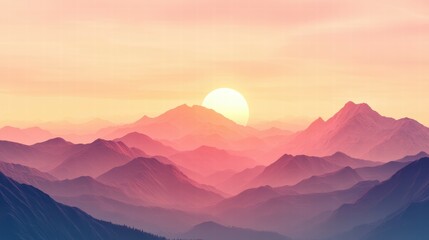 Fototapeta premium Serene Sunset over Majestic Mountains in Vibrant Pastel Colors