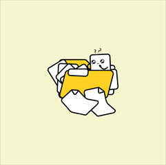 Cartoon illustration depicts a disorganized yellow folder.Vector design. Eps 10.