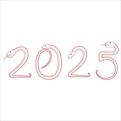 Chinese 2025 Contour New Year Numeric. Zodiac Asia Silhouette Snake