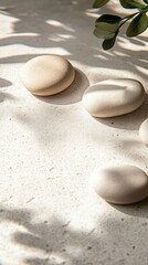Natural Smooth Stones on Light Surface with Soft Shadow Play