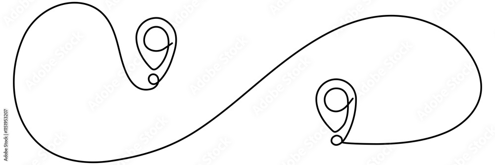 Poster location markers path continuous line art drawn. gps navigation symbol. travel destination concept. 