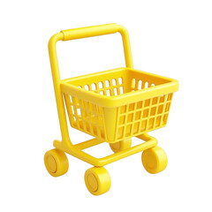 3d icon Empty yellow shopping cart rolling on transparent background, representing online consumerism