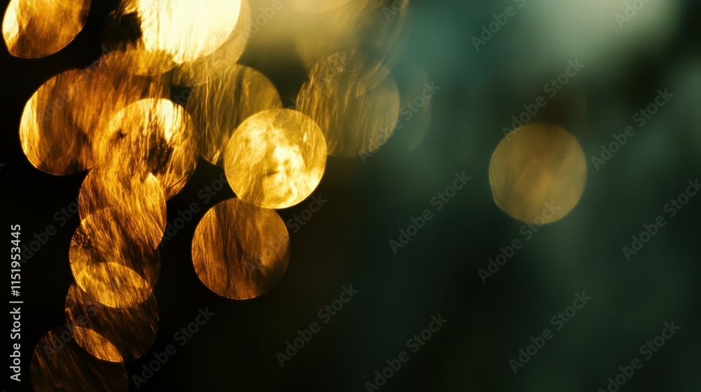 Poster abstract golden light bokeh effect on dark background for creative use
