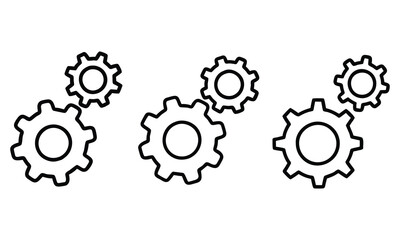 Minimalist Gear and Cog Icon Set, A collection of gear and cog icons in clean, minimalist line art style, representing mechanics, engineering, settings, and technology.
