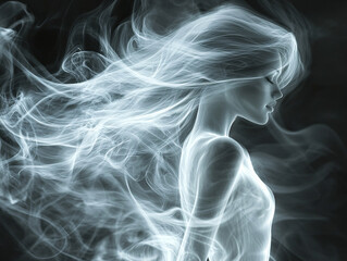 Ethereal swirling smoke formations captured against a dark background, creating intricate and fluid patterns ideal for abstract and mystical art themes