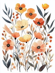 Elegant Watercolor Floral Bouquet with Colorful Flowers