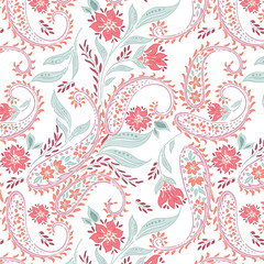 Beautiful Peach and Ice Blue Traditional Paisley allover Pattern