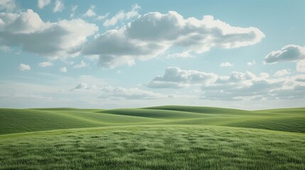 Fototapeta premium A panoramic view of rolling green hills under a partly cloudy sky.
