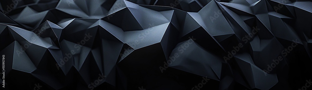 Poster 3d render of a black abstract hexagon pattern, dark background