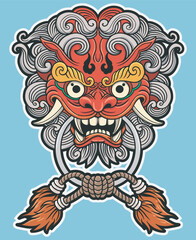 vector art illustration drawing foo dog foodoo head animal mythologi line art