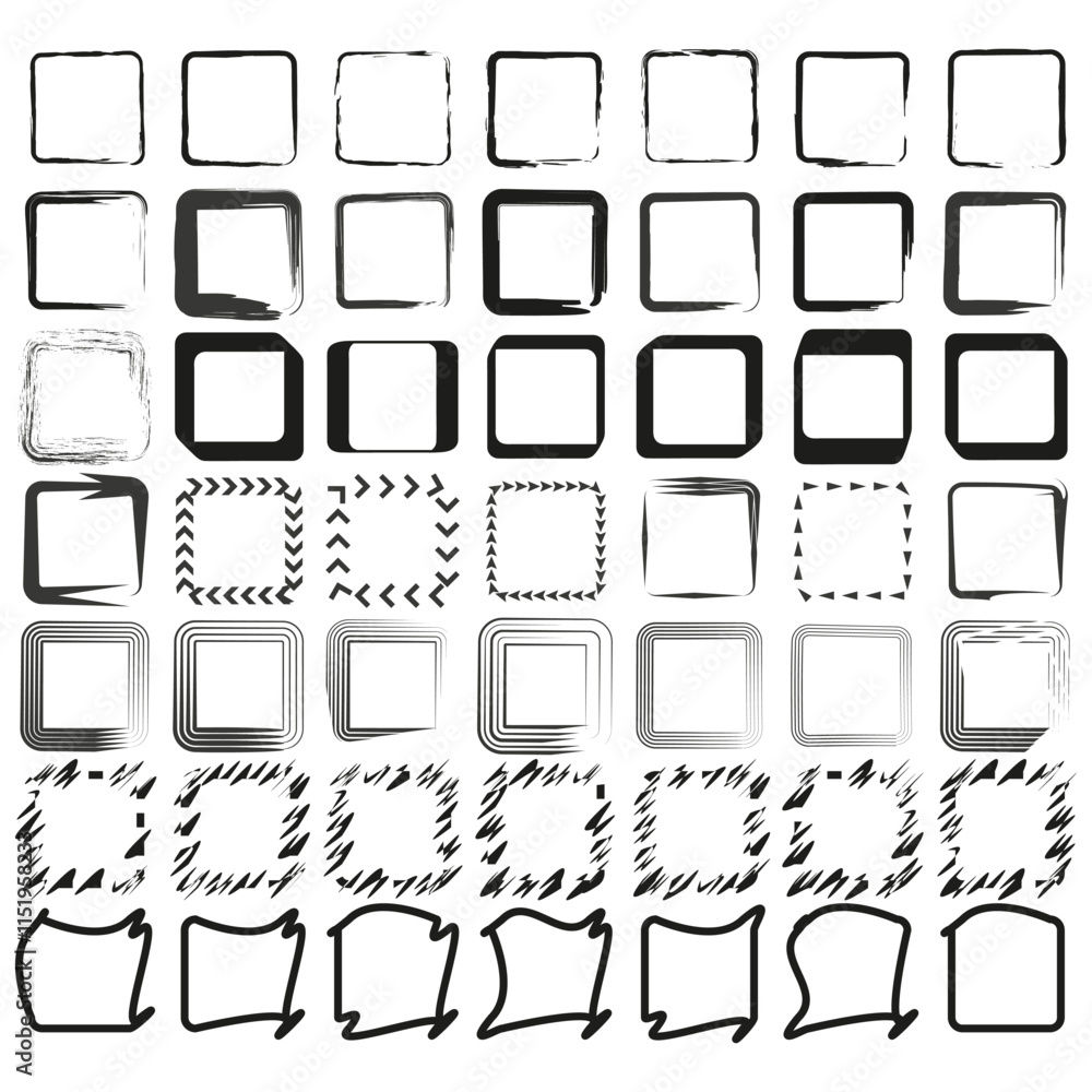 Poster hand drawn square frames. artistic sketch borders. abstract decorative design. vector graphic elemen