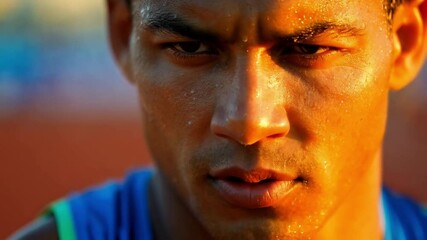 Intense Focus and Determination of an Athlete During Training in the Early Morning Light