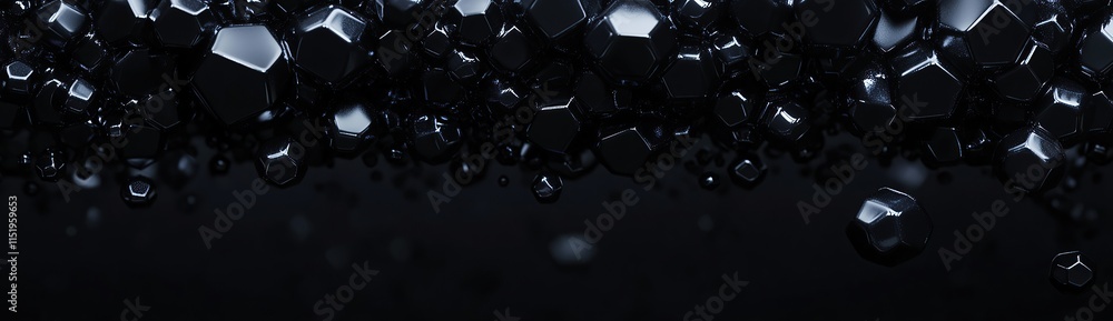 Poster 3d render of a black abstract hexagon pattern, dark background