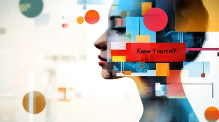 word " know yourself " with grungy texture color paint and collage art design