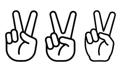 Black and white line art of hands forming the peace sign or victory gesture, emphasizing simplicity and minimalism in design.  
