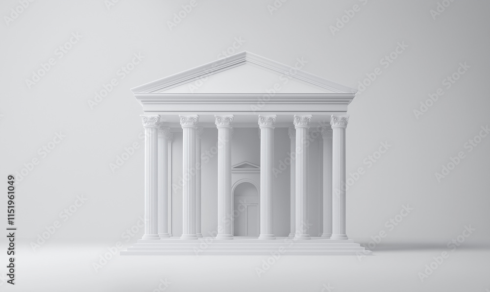 Aufkleber a minimalist icon of a courthouse façade with columns, rendered in sleek grayscale.