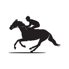 title.  Dynamic Silhouette of a Horse and Rider - Vintage Vector Style
