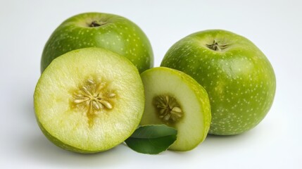 Close-up of Fresh Green Apples with Slices and Seeds
