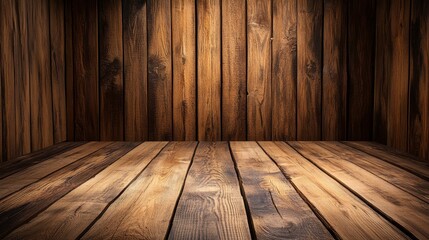 Wooden plank wall, hardwood floor, and vintage interior design in an empty room