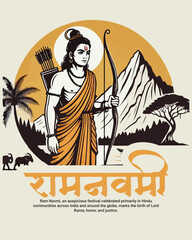 Obraz premium Happy ram navami and Subh ram navami with lord ram social media post banner template