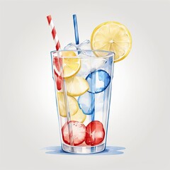 Refreshing summer drink with lemon, strawberry, and ice, perfect for a hot day.