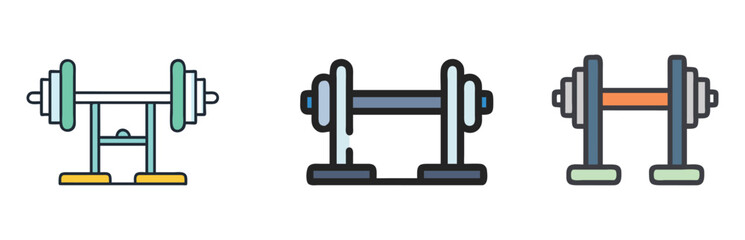 Set of colorful vector icons featuring dumbbells in various designs, ideal for fitness, gym, weightlifting, and exercise-themed projects.  
